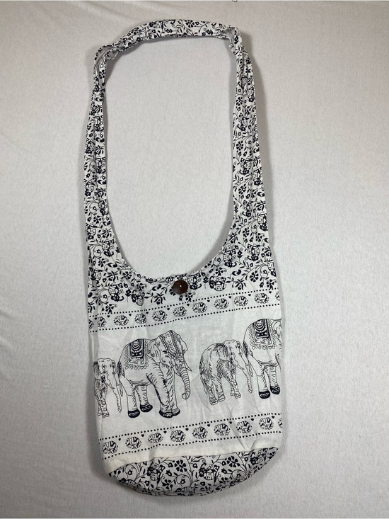 None Handbags - Thai Cotton Elephant Print Boho Shoulder Crossbody Bag Black White
